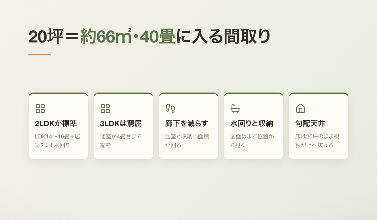 20坪=約66㎡・40畳に入る間取り