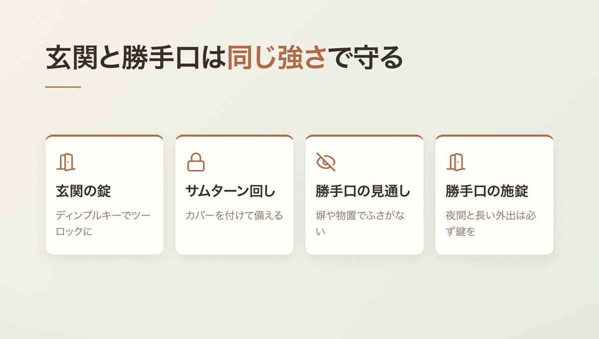 玄関と勝手口は同じ強さで守る