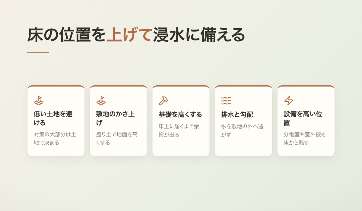 床の位置を上げて浸水に備える
