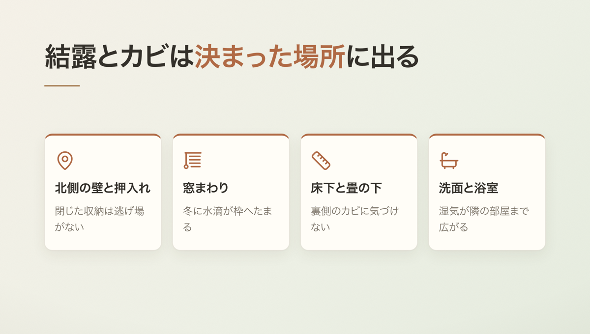結露とカビは決まった場所に出る