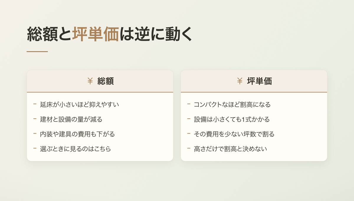 総額と坪単価は逆に動く